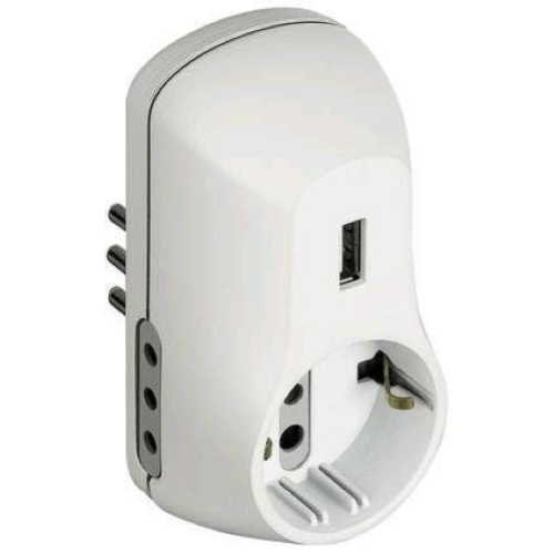 BTICINO BT-S3613DU ADATTATORE 2 PRESE 10 A + 1 PRESA SCHUKO TEDESCA + 1 PRESA USB BIANCO